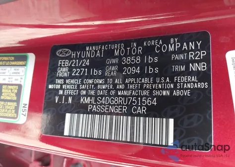 2024 Hyundai Elantra Sel from USA, damaged, VIN KMHLS4DG8RU751564
